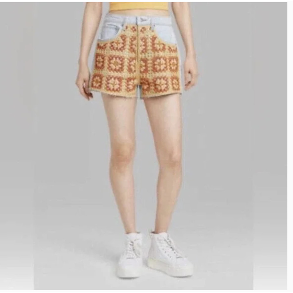 Wild Fable High Rise Cut Off Jean Shorts Crochet Front size 18 - Picture 7 of 11
